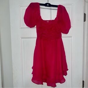 Altar'd State Hot Pink A-Line Chiffon Puff Sleeve Glinda Barbie Mini Dress Sz XS